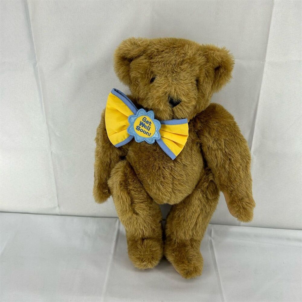Vermont Teddy Bear 16" Brown Get Well Soon Bow Tie Plush Bear